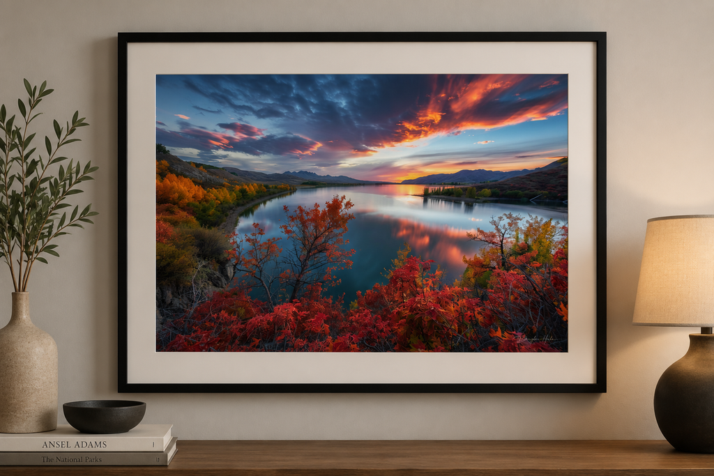 Close-up Dawn of Possibilities fine art print in a black frame with mat