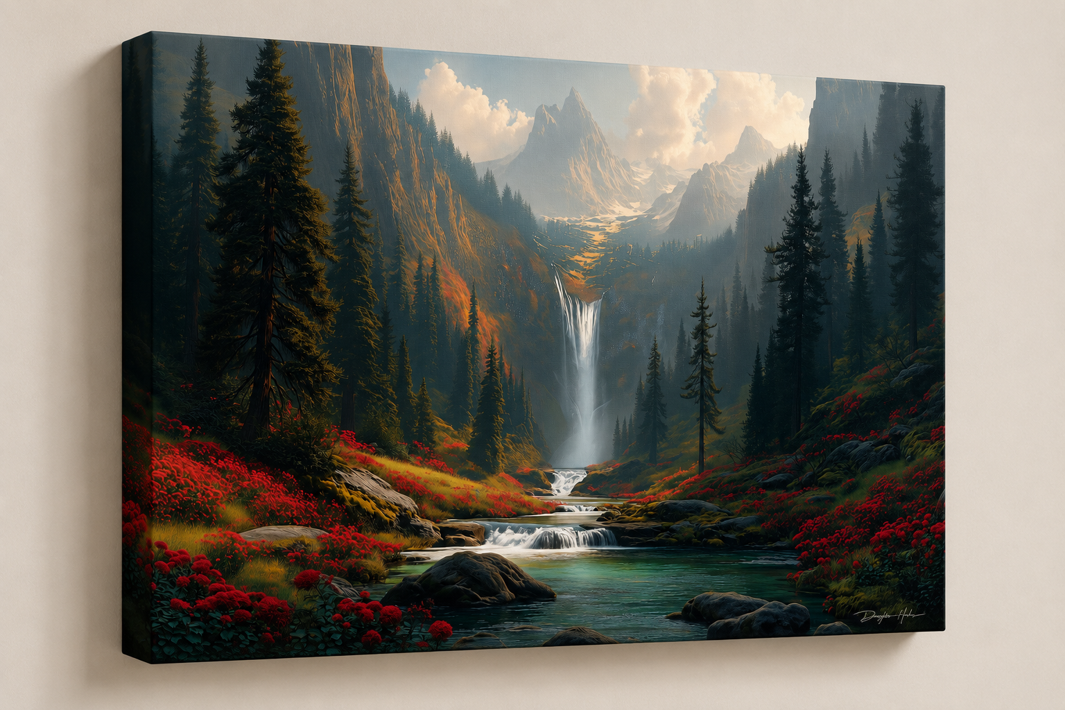 Falling into Serenity mountain landscape displayed as a gallery-wrapped canvas