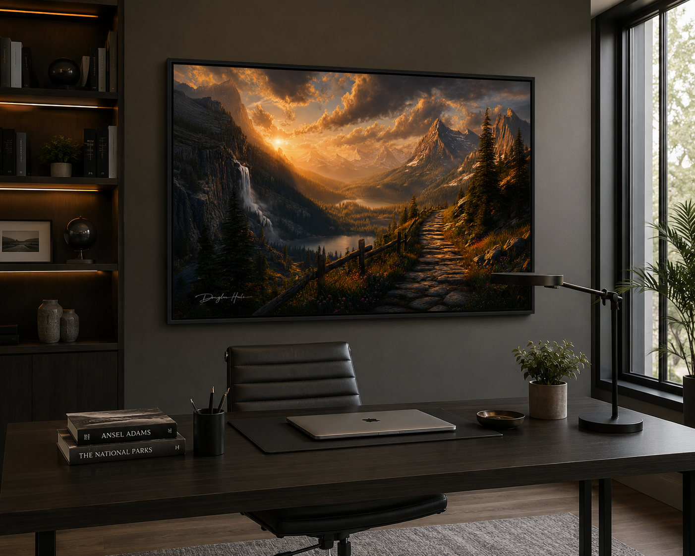 The Way Forward framed artwork displayed in a modern home office